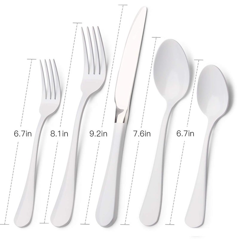 Bysta White Silverware Set, Bysta 20-Piece Stainless Steel Flatware Set, Kitchen Utensil Set Service for 4, Tableware Cutlery Set for Home and Restaurant, Knives mirror polish, Dishwasher Safe - Image 2
